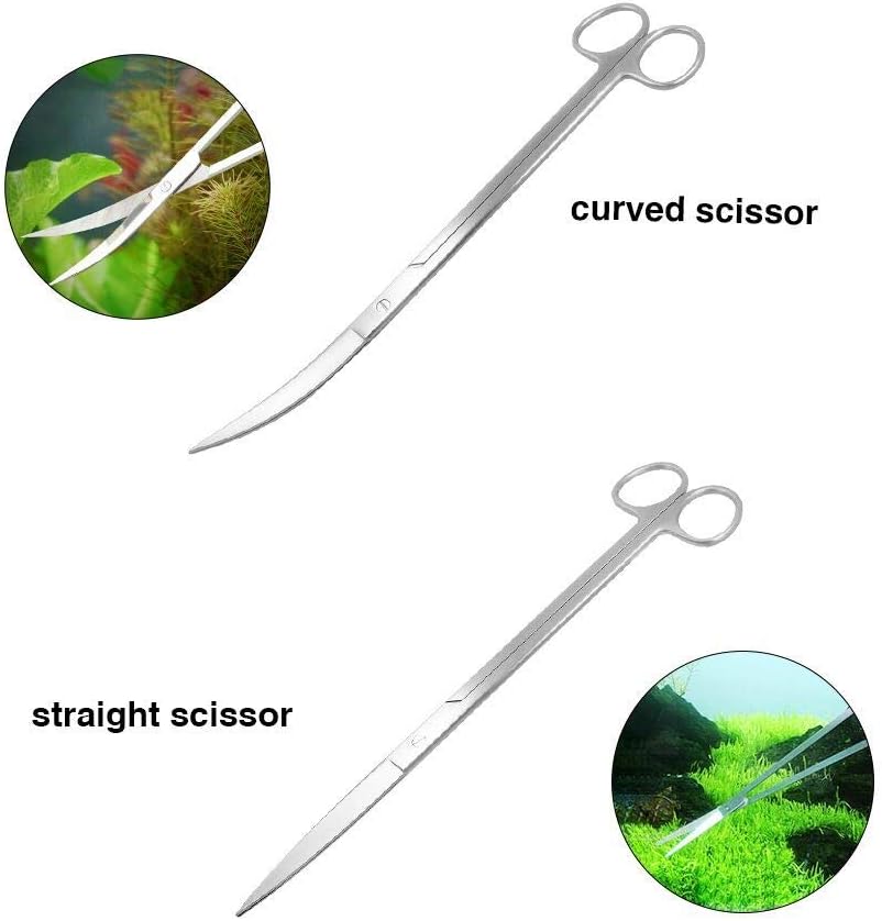 Aquascaping Tools 7 in 1 Kit Aquarium Plant Scissors Tools Set Curved & Waved Scissor Tweezers Spatula Stainless Steel Anti Rust Tools for Fish Tank Cleaning Plant Trimming