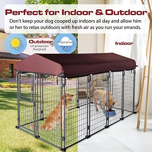 8'*4'*5' Dog Kennel Outdoor with Roof Cover for Large Dogs Heavy Duty Dog Fence Welded Wire Catio Retriever Dog Playpen