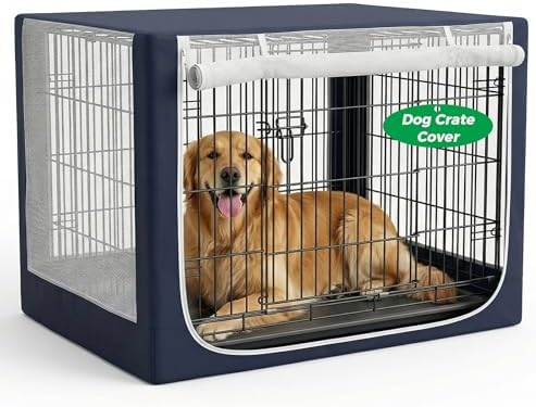 Dog Crate Cover, Breathable Mesh Mosquito Net, Elastic Bottom & Front Zipper, Fits 42inches Crates, Perfect for Dog Crates & Pet Kennels（Only Cover）