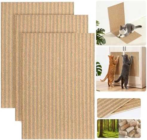 Natural Cork Cat Scratcher Boards for Wall & Floor - Adjustable Height for All Cats, Furniture Protector3-Pack