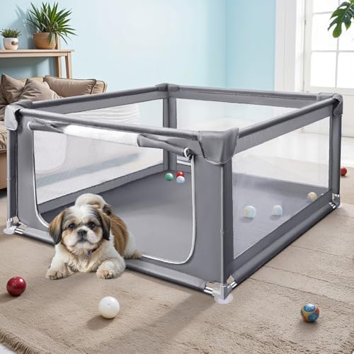 48x48x26 Inch Dog Playpen with Gate, Foldable Indoor Pet Fence