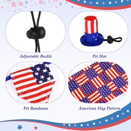 8 Pcs Independence Day Bearded Dragon Costume 4th of July Guinea Pig Hat and Cloak Adjustable Lizard Bandanas American Flag Cap for Small Animals Lizards Bearded Dragons