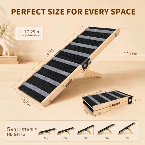 MTERSN Foldable Dog Ramp for Bed, Couch, SUV, Support Up to 200lbs, Gray