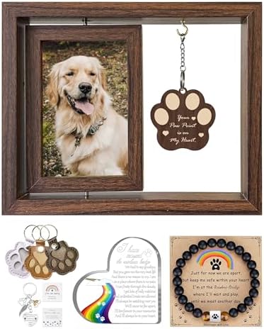 Dog Memorial Gifts for Loss of Dog, 5-Piece Pet Memorial Gift Set, Pet Loss Sympathy Gifts with 4x6 Photo Frame, Bracelet, Keychain, Rainbow Bridge Keepsake