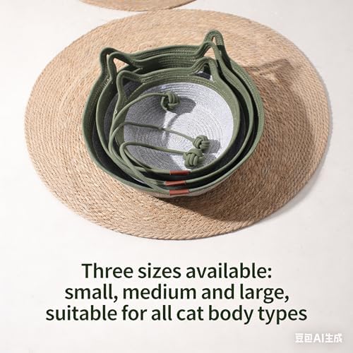 Instinct Basket for Cats & Cotton pad Stimuli Cat Bed with Toy Tail Cats Ear Design Breathable All Season Universal Scratch-Resistant (Grey, M)