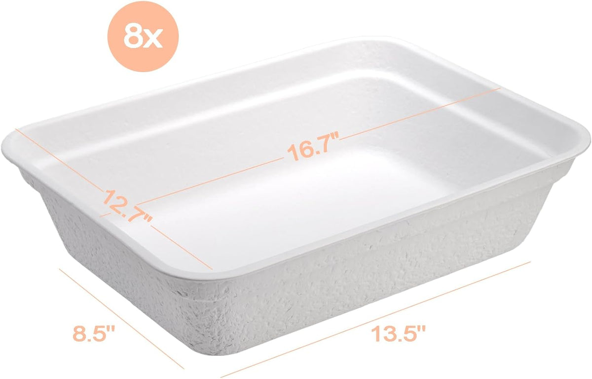 WUWEOT 8 Pack Disposable Cat Litter Boxes, White Cardboard Litter Liner Tray, 16.7" x 12.7" x 4.1" Portable Pet Litter Pan for Hamster, Guinea Pig, Mice, Bunny, Bunny, Small Animals