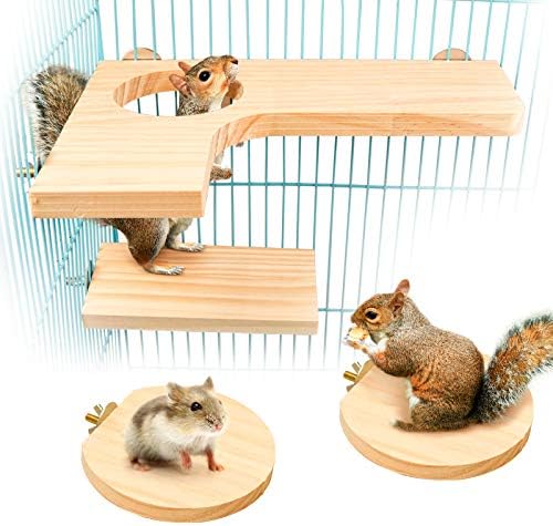 Roundler Squirrel Gerbil Chinchilla and Dwarf Hamster L-shaped Round Hole Wooden Platform, Birds Parrots Activity Playground (style-1)