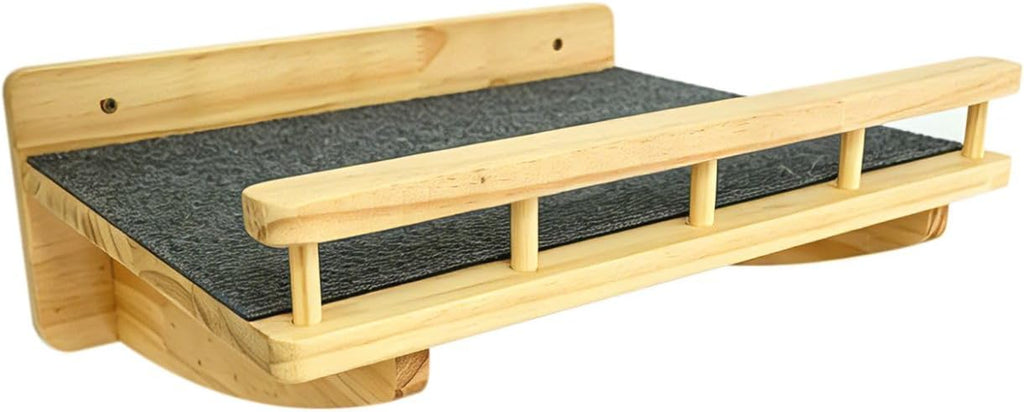 【1-Pack】 15.75" x 12.20" Natural Solid Wood Wall-Mounted Cat Shelf with Guardrail, Aerial Walkway, Wall Furniture, Steps, Stairs & Perch
