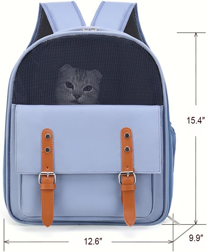 Cat Backpack Carrier Breathable Pet Travel Backpack Double Shoulder Pet Bag for Cats Small Dogs (Blue, 12.6‘’L × 9.9''W ×15.4''H)