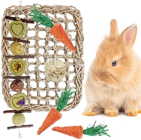 Rabbit Seagrass Activity Mat Bunny Toy Hanging Rabbit Chew Toys for Teeth Bunny Enrichment Toys Seagrass Protector Mat Small Animal Toys for Chinchilla Guinea Pigs Hamsters Rats Rodent