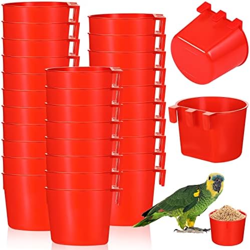 Suclain 30 Pcs Seed Cups for Bird Cages, Hanging Plastic Cage Feeders