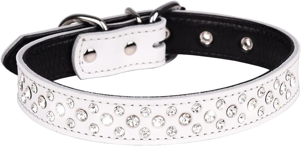 Rhinestones Dog Collar, Adjustable Sparkly Crystal Studded Genuine Leather Pet Dog Collar for Small and Medium Dogs (M, Red)