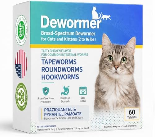 Cats & Kittens Broad-Spectrum Dewormer, Cat Dewormer for All wormers, Tapeworms Hookworms & Roundworms, 60 Tablets