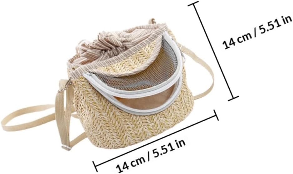 Hamster Carrier Bag Portable Small Animal Carrier with Ventilated Gauze Straw-Woven Appearance Travel Carry Bag for Outdoor Use 5.51 X 5.51 X 4.72 in