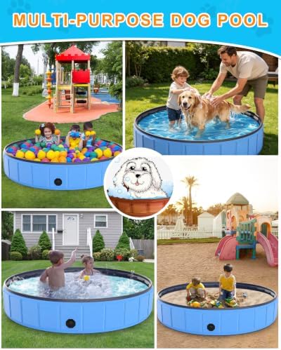 Instraella 79"x16" Dog Pool for Large Dogs, Heavy Duty Hard-Side Foldable Pet Pool, Non-Slip Collapsible Dog Bathing Tub with Drain, Portable Kiddie & Dog Swimming Pool for Outdoor & Indoor Use
