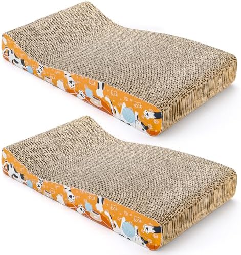 Nicunom 2 Pack Cat Scratching Pads, Curved Cat Scratcher Cardboard, Reversible Cat Scratch Board for Furniture Protection, Cat Scratcher Lounge Couch Bed for Indoor Cats