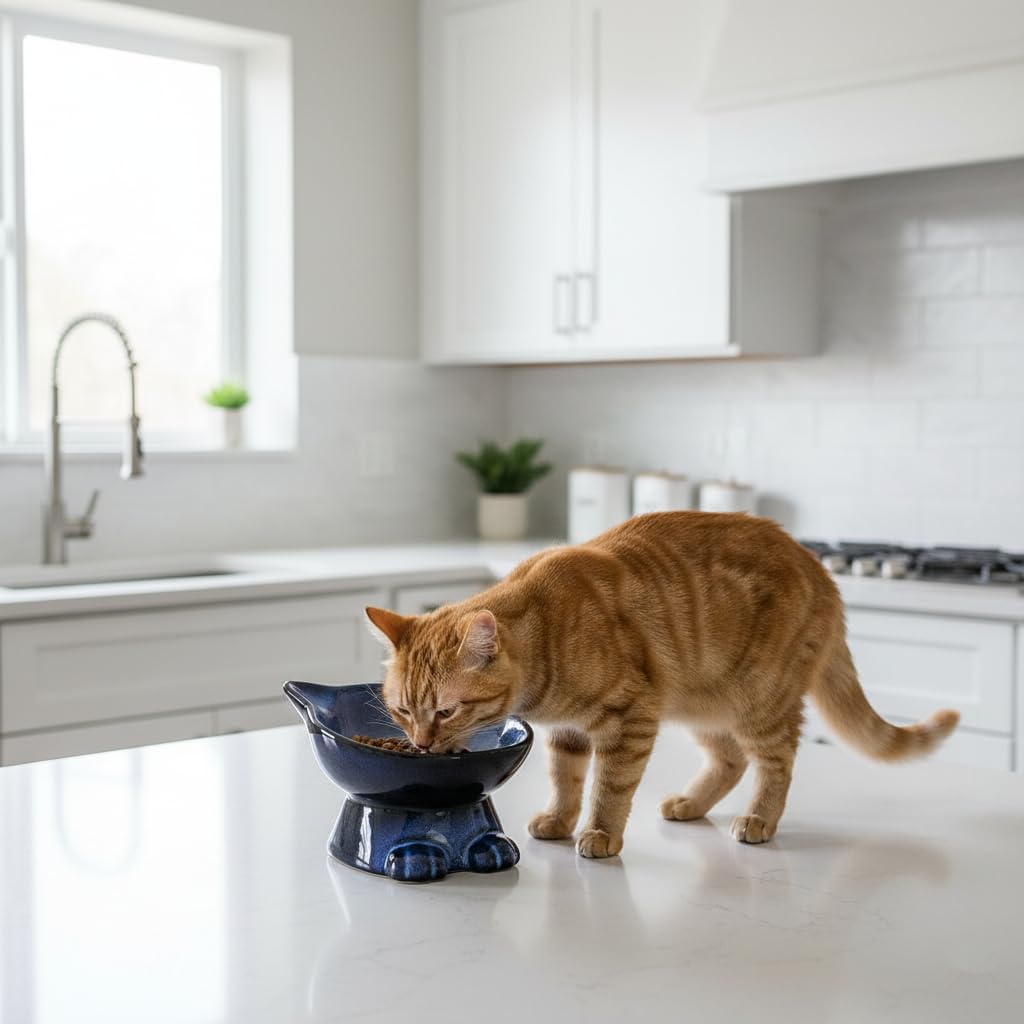 Nihow Elevated Cat Bowls,5 Inch Ceramic Raised Cat Food Bowl for Feeding