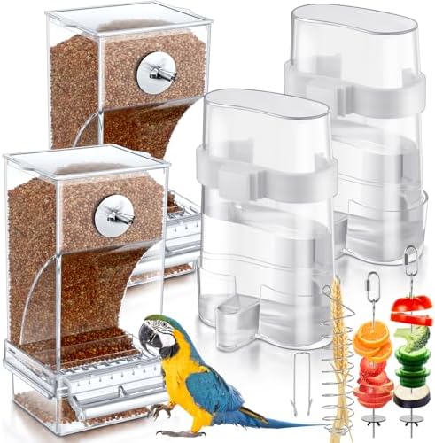 Jingmore 7 Pcs Bird Feeder and Waterer Set, Automatic No Mess Clear