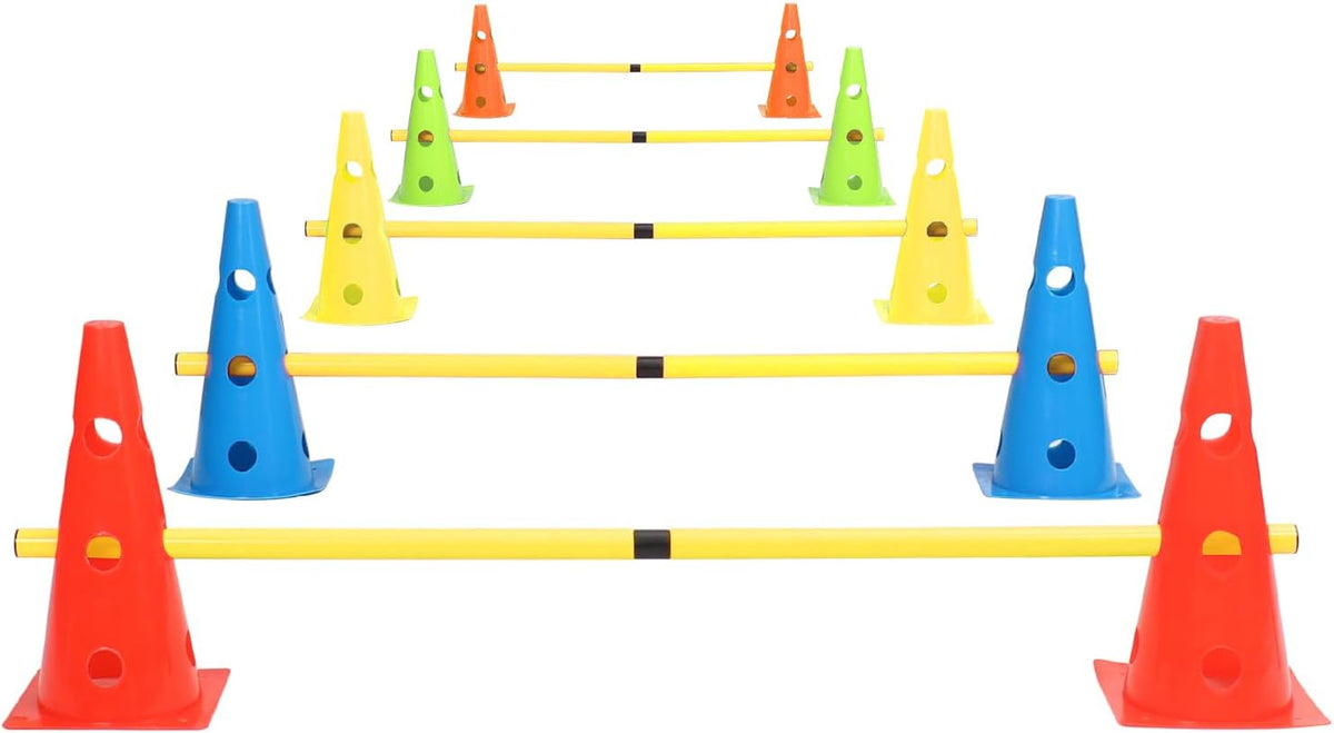 Dog Jump Agility Training Set Puppy Agility Training Hurdle 10 Cones & 5 Poles Combo for Backyard Adjustable Obstacle Training Course Equipment Outdoor Indoor