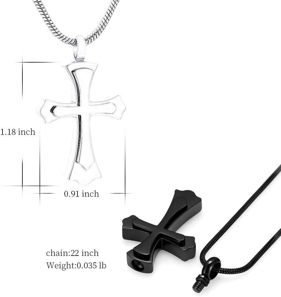Stainless Steel Cross Memorial Cremation Ashes Urn Pendant Necklace Keepsake Jewelry Urn