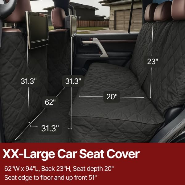 Formosa Covers Deluxe Full-Size Truck Crew Cab Dog Seat Cover – Water-Resistant, Anchor-Secured Back Seat & Floor Protector – Fits F-150, Ram 1500, Silverado, Tundra CrewMax – XL 62″ × 94″, Black