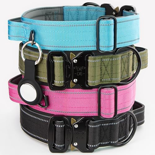 Tactical Dog Collar with Control Handle & AirTag Holder Green