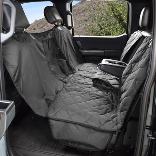 4Knines Crew Cab Truck Seat Cover with Mesh Window for Fold-Up Seat, Grey