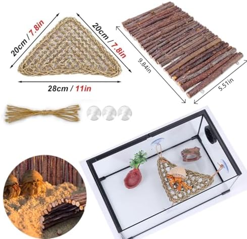 Adullpony Bearded Dragon Tank Accessories Set: Reptile Habitat Decor with Climbing Hammock Toys, Natural Wood Hideout for Hermit Crab, Lizard, Leopard Gecko,Crested,Tortoise, Snake