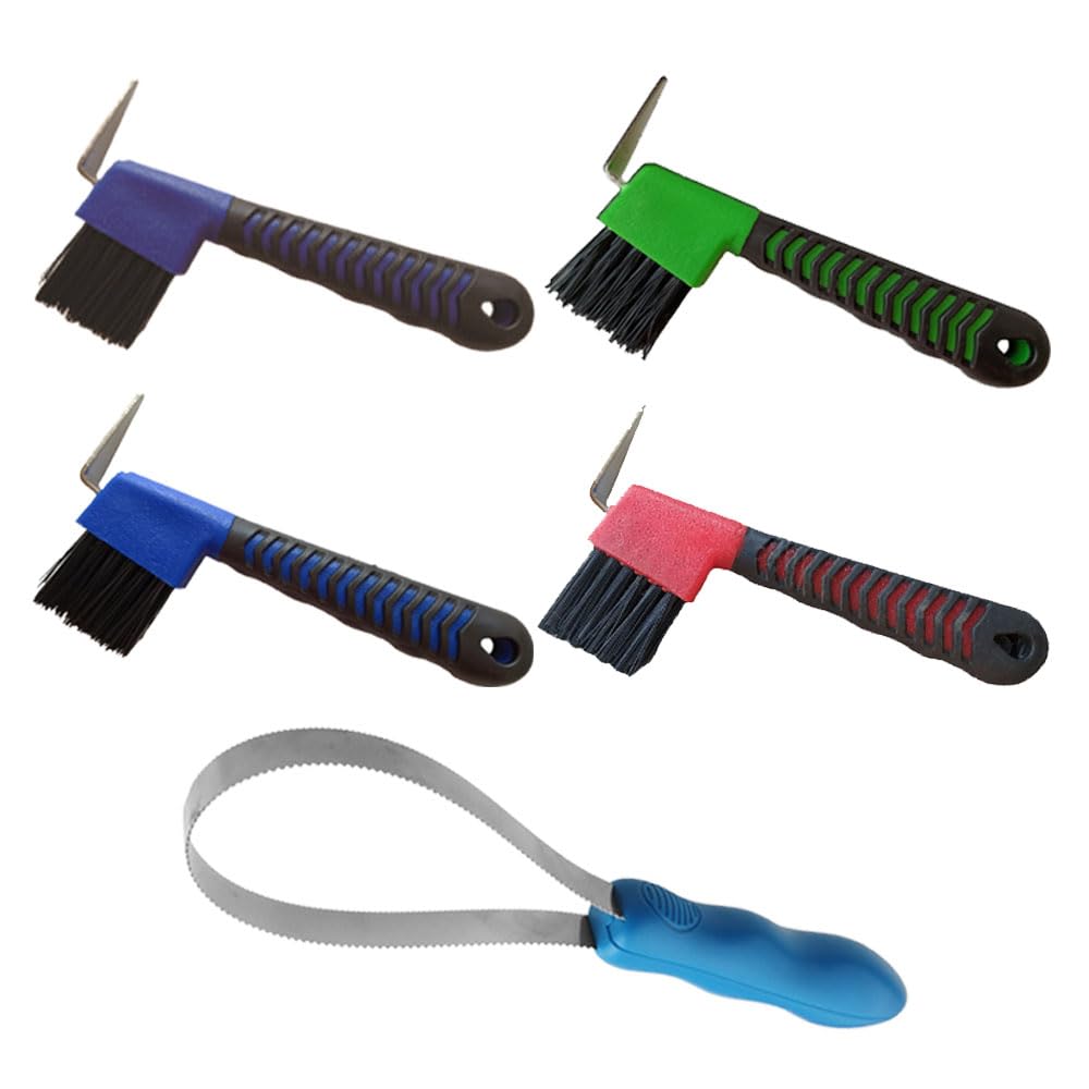 5Pcs Horse Grooming Kit – Shedding Blade & Hoof Pick Brushes, Stainless Steel Deshedding Tool for Horses, Pony, and Long-Haired Equines