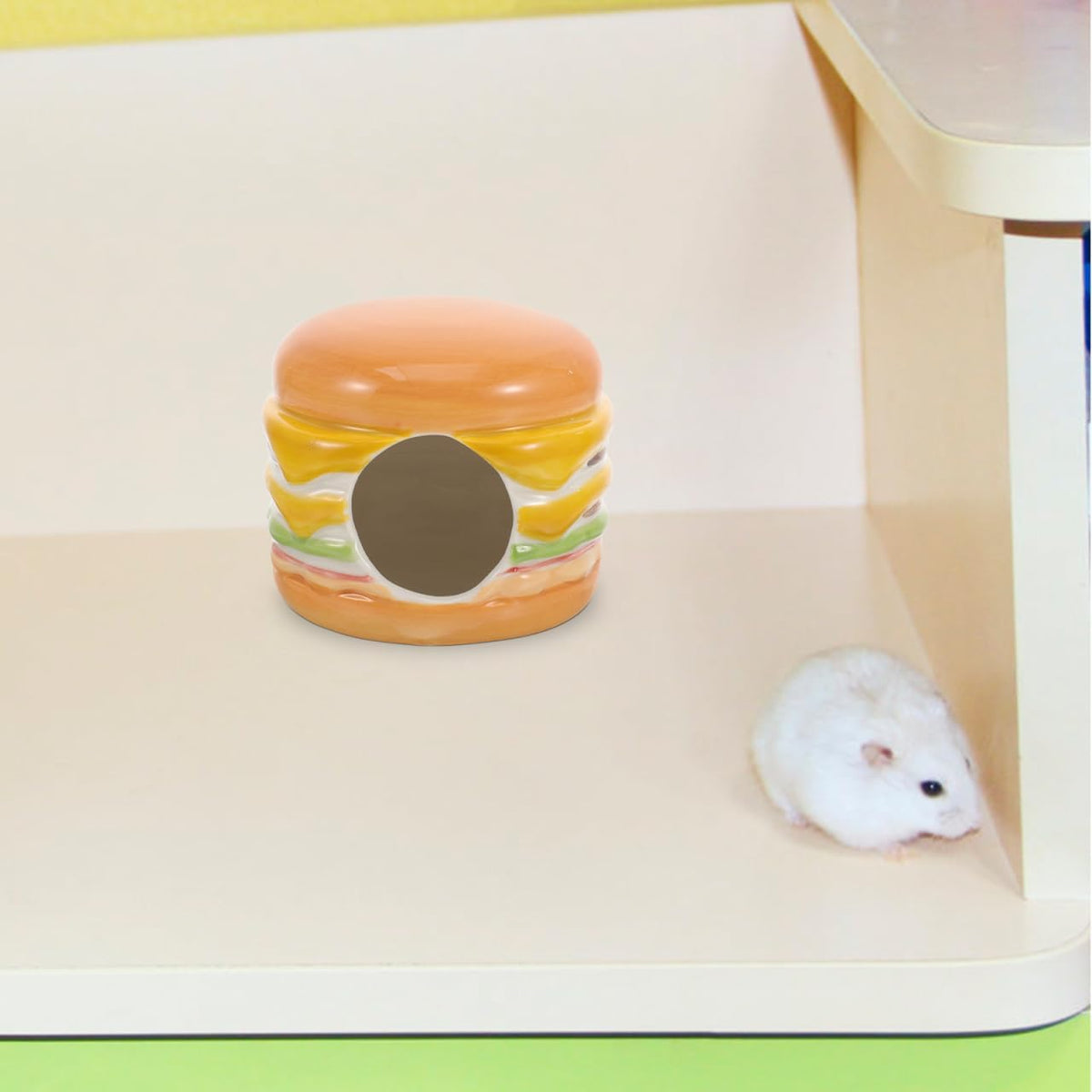 Didiseaon Ceramic Hamster Hideout House Burger Shape Small