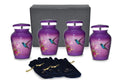 Bold & Divine Purple Hummingbird Keepsake Urn for Ashes | Set of 4 | 3.5 Cubic Inch | Keepsake Urn for Sharing The Ashes of a Loved One