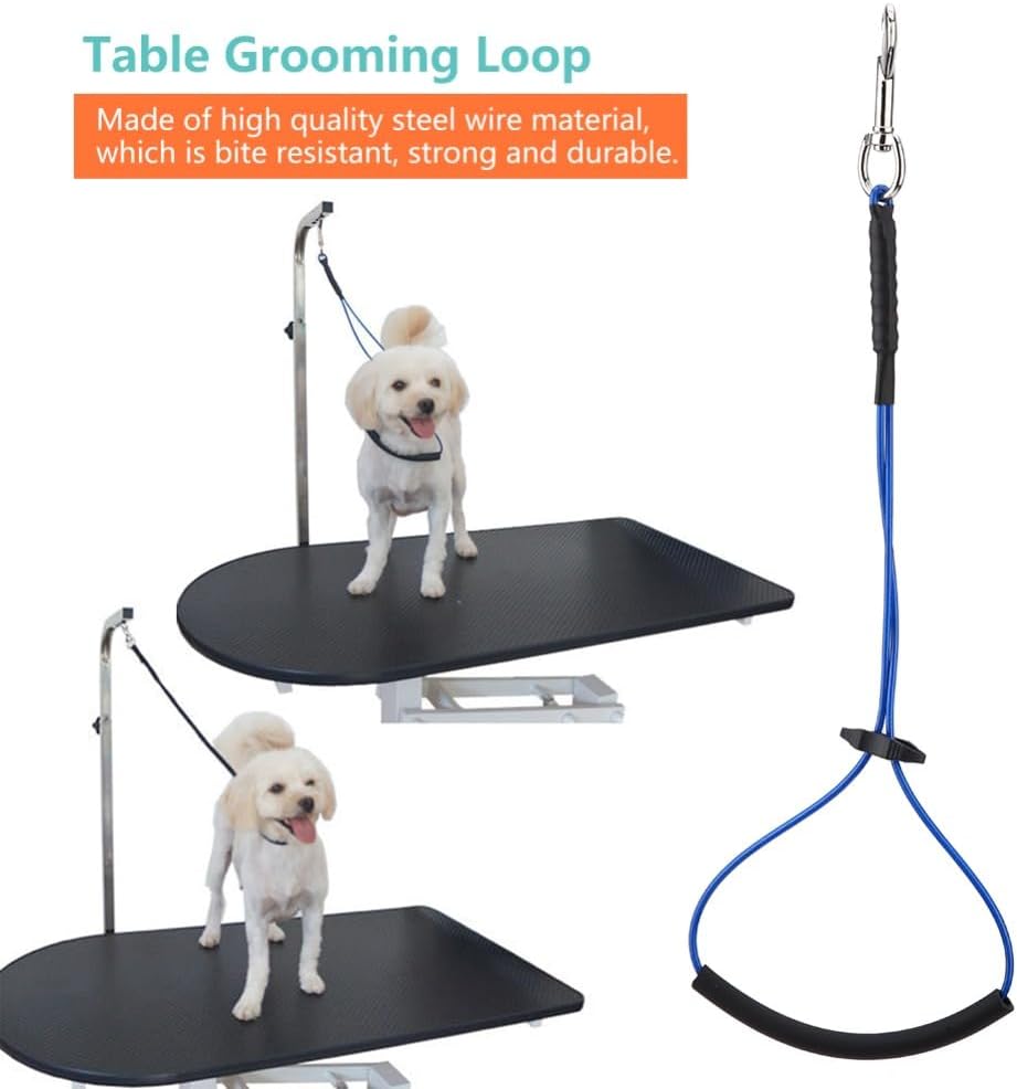 Dog Cat Grooming Loop, Single Noose Pet Restraint Leash, Blue Steel Wire Core, 21.65 in, for Table Arm and Bath Tub
