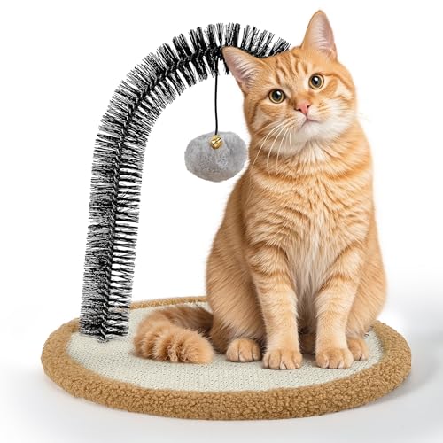 Cat Self Groomer Arch,Sisal/Plush Reversible Base,Scratcher Massager
