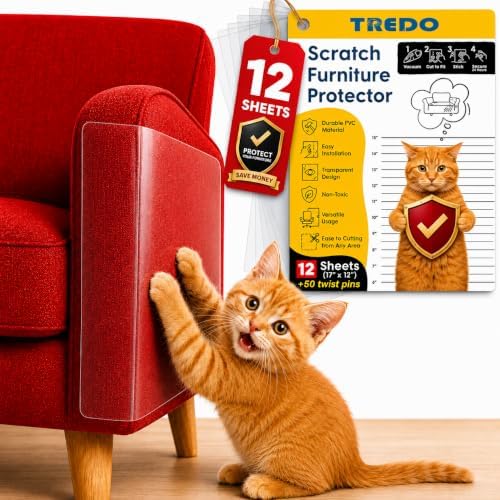 TREDO Cat Scratch Couch Protector 12 Pack, 17 x 12 in, 50 Twist Pins