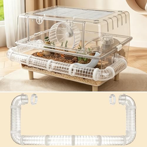 Hamster Tube Set for ECOCEN 24.4''L Large Acrylic Hamster Cage — Connects a Single Cage Left & Right Side Holes, Transparent Hamster Tunnel, Adventure Pet Cage Tunnel Exercise, Dwarf Hamster Toy