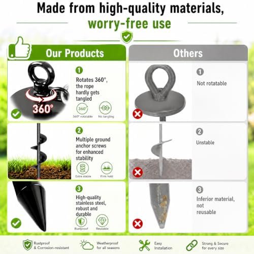 Dog Tie Out Stake with Lock-Cap Kit,Heavy Duty Dog Stakes for Outside/Yard/Camping with Shock Absorbing Bungee Tether,360°Swivel Rust Proof Ground Anchor for Dog Cable,Chain