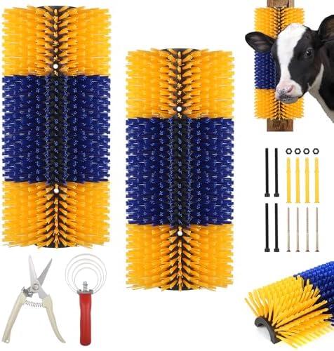 2 Pack Livestock Scratching Brushes, with Horse Comb & Trimming Shears, Large Soft Cow Scratcher, Goat Horse Scratching Post, Massage Brush for Horses, Sheep, Deer
