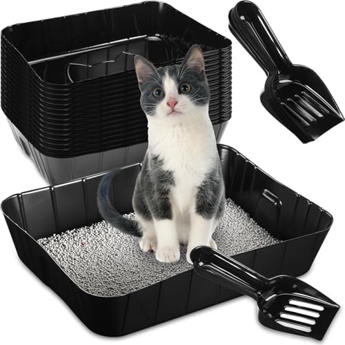 Bokon Pcs 50 Disposable Litter Boxes for Cats with Scoop, Black