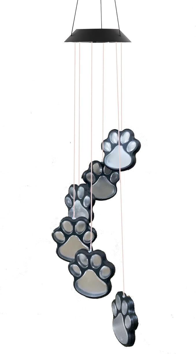 Paw Print Solar Wind Chimes for Outside, Dogs Cat Pet Pawprint Remembrance Wind - Image 9