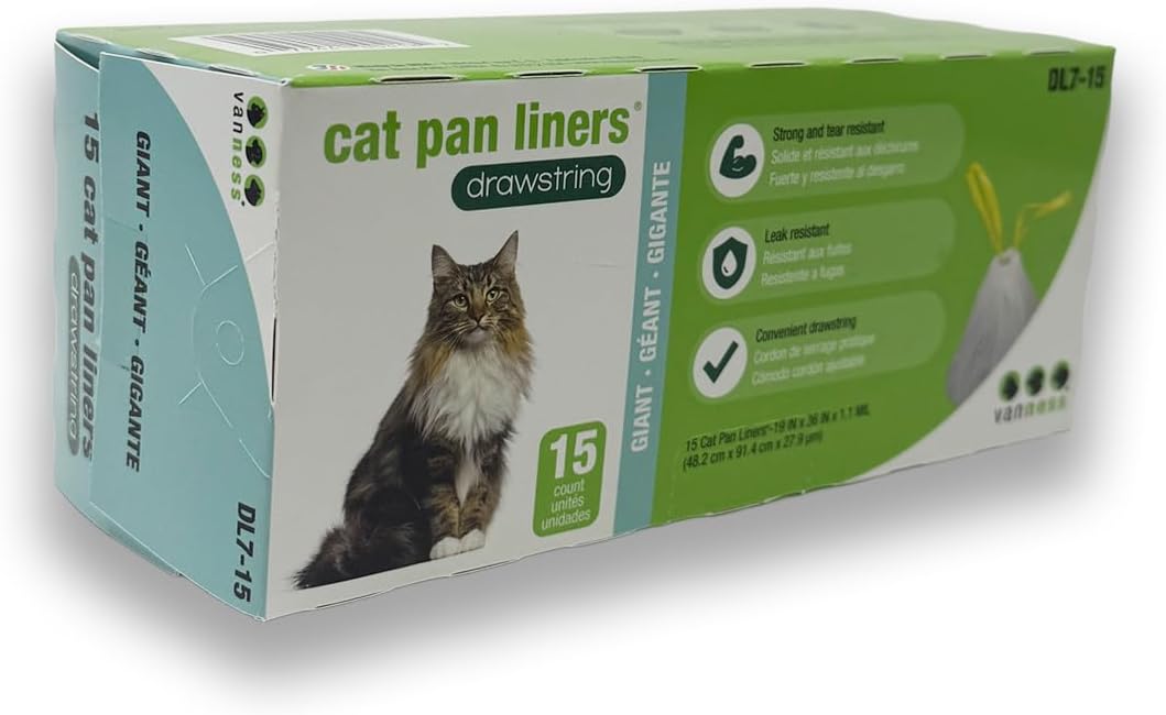 Van Ness DL715 Pureness Extra Giant Drawstring Cat Pan Liner, 15-Count