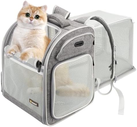 Texsens Cat Backpack Expandable Pet Carrier - Pet Backpack Carrier for Medium Cats and Small Dogs - Great for Travel, Hiking & Outdoor