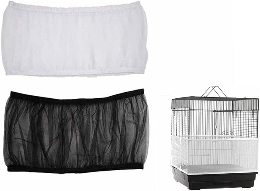 ISMARTEN Bird Cage Seed Catcher (2 Pack), Airy Gauze Bird Cage Cover Seeds Guard Dust-Proof Universal Birdcage Accessories Mesh Net Cover (Black + White, M)