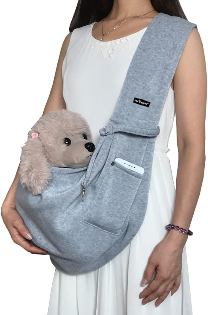 Leconpet Dog Sling Carrier Shoulder Bag for Pets with Mobile Phone Pocket Safety Buckle Security Lock, Suitable for Puppy, Small Dogs, and Cats for Outdoor Travel (Grey)