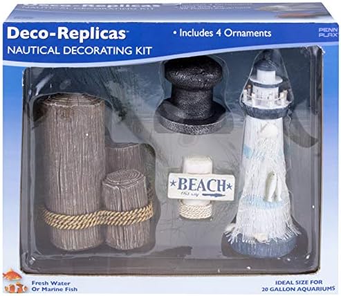 Penn-Plax Deco-Replicas 4-Piece Aquarium Decorating Kit – Nautical & Beach Themed – Safe for Freshwater and Saltwater Fish Tanks