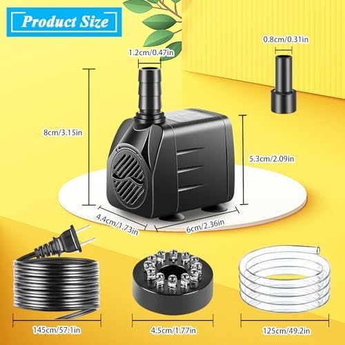 3 Pack Submersible Pump with Led Light, Small Fountain Pump with Tubing, Submersible Water Pump for Aquarium Fish Tank Indoor or Outdoor Pond Fountain Hydroponics Statuary (10W 160GPH)