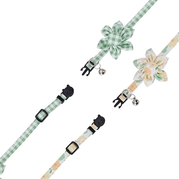 Cat Collar Breakaway with Cute Sunflower and Bell Plaid Flower - Image 3