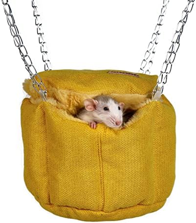 Rat Bed, Sugar Glider Hammock, Rat Bed for Cage, Guinea Pig Hanging Basket Warm Bed, Sugar Glider Pouch Hanging Bed, Small Animals Removable Nest Mat for Hamster, Syrian Hamster (Yellow)
