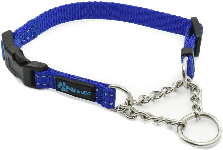 Max and Neo Stainless Steel Chain Martingale Collar - We Donate to a Dog Rescue for Every Collar Sold (Medium, Orange)