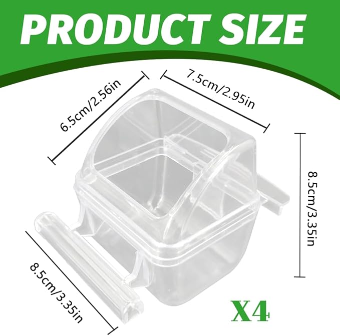 4 Pack Bird Feeders for Cage, No Mess Clear Hanging Parrot Food Bowl, Plastic - Image 2