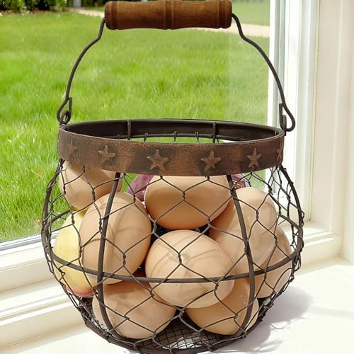 Star Farmhouse Wire Egg Basket for Gathering Fresh Eggs
